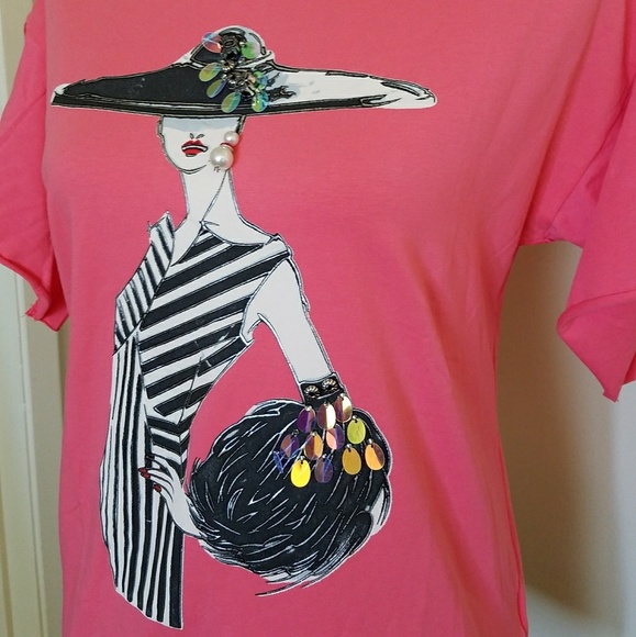 Chic woman spangle embellished coral top•Sm - Picture 8 of 12